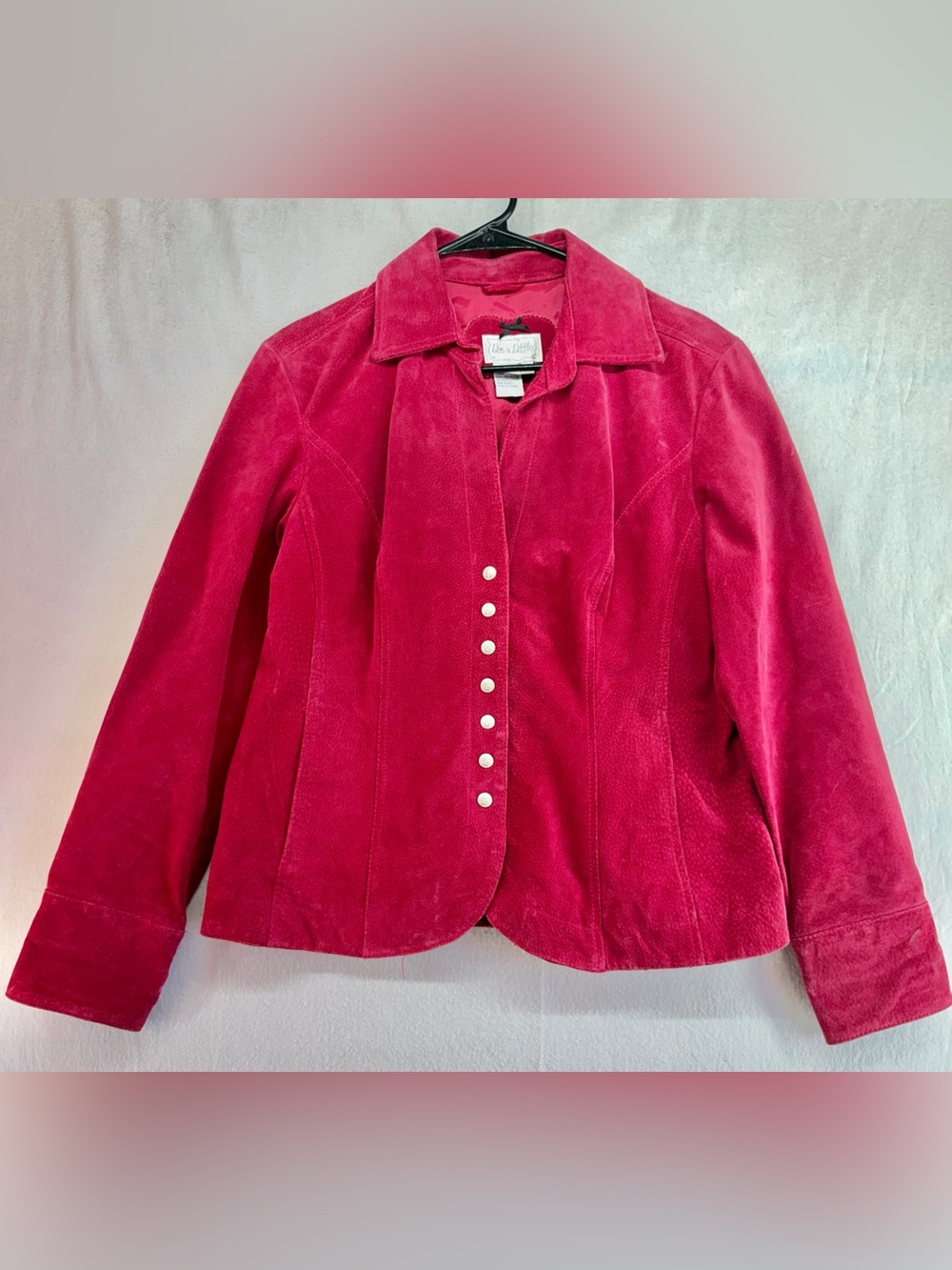 Women's Live a Little Magenta Leather Suede Jacket Machine Size Large